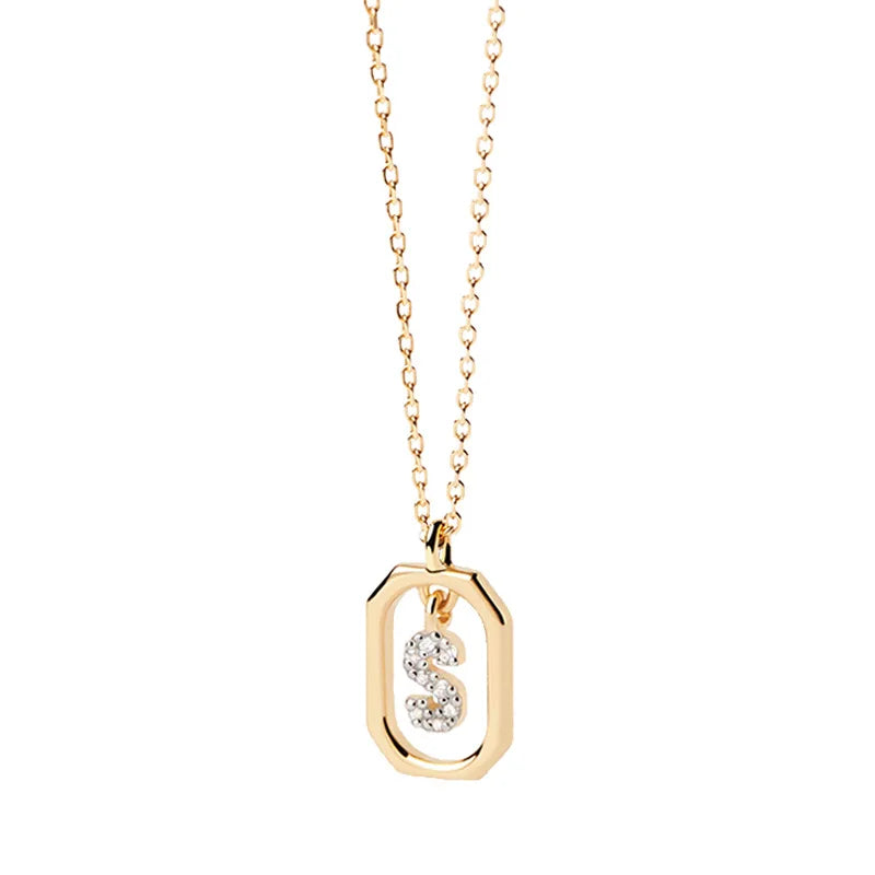 Collar de mujer con colgante hexagonal con inicial s
