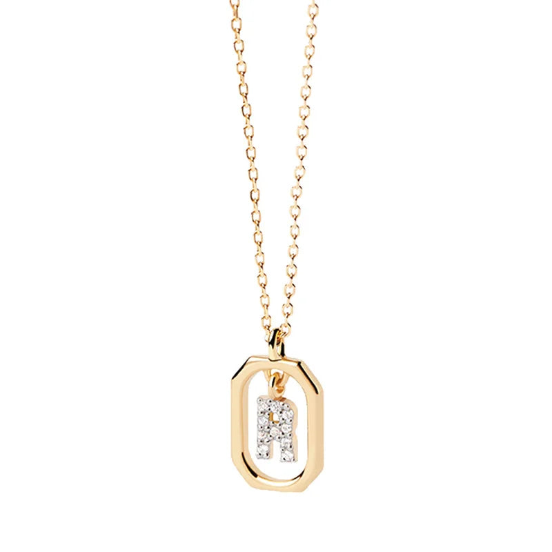 Collar de mujer con colgante hexagonal con inicial r