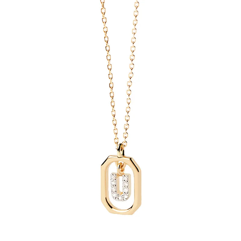 Collar de mujer con colgante hexagonal con inicial u