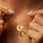 Collar para mujer con colgante simbólico del islam media luna y estrella árabe oro