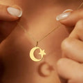 Collar para mujer con colgante simbólico del islam media luna y estrella árabe oro