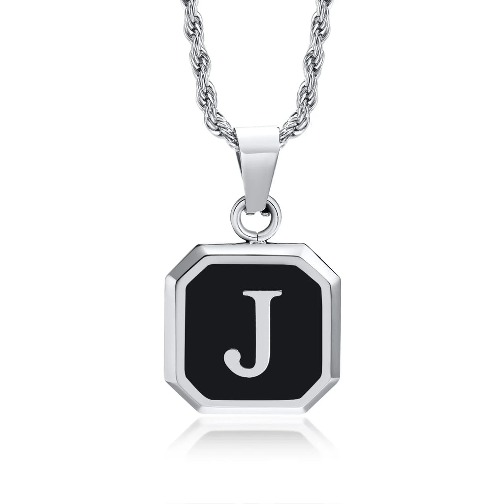 Collar para hombre con colgante hexagonal de inicial j