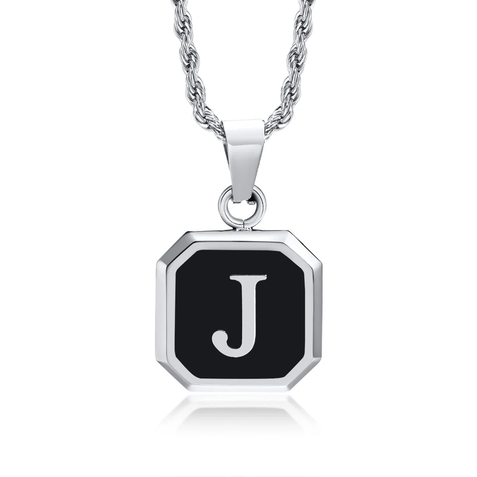 Collar para hombre con colgante hexagonal de inicial j