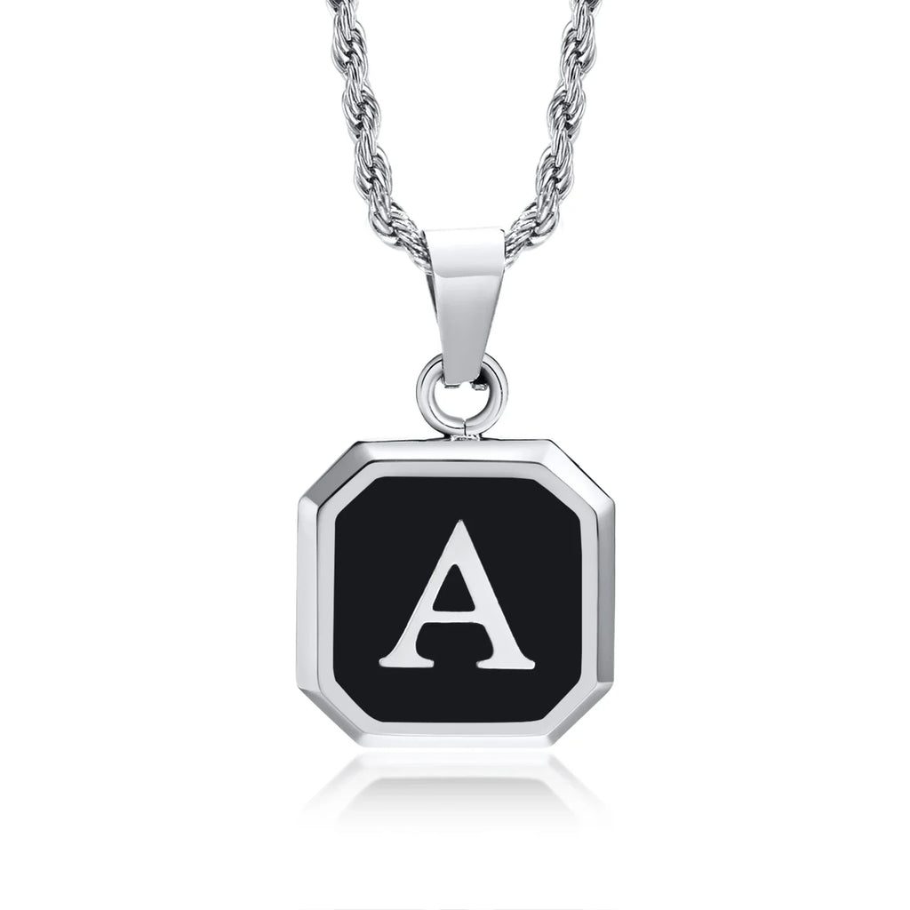 Collar para hombre con colgante hexagonal de inicial a
