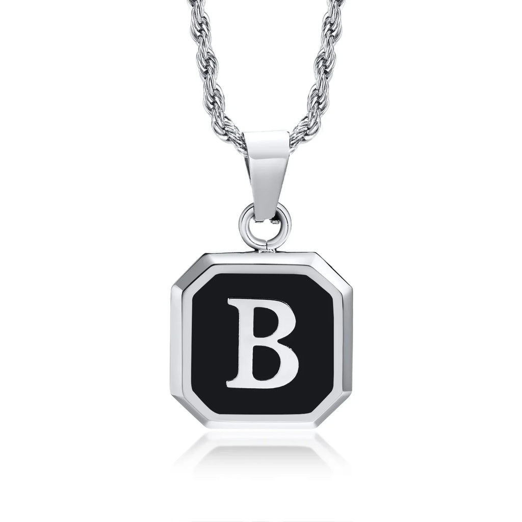 Collar para hombre con colgante hexagonal de inicial b