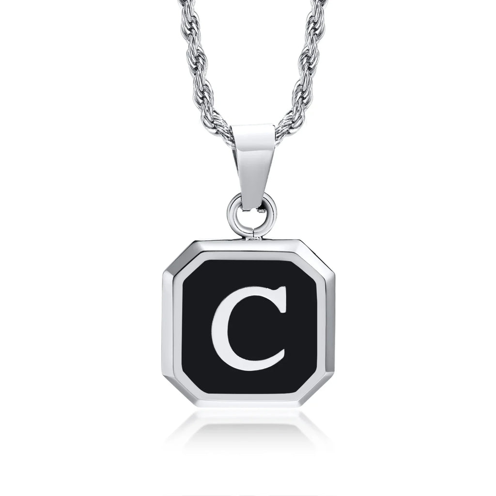 Collar para hombre con colgante hexagonal de inicial c
