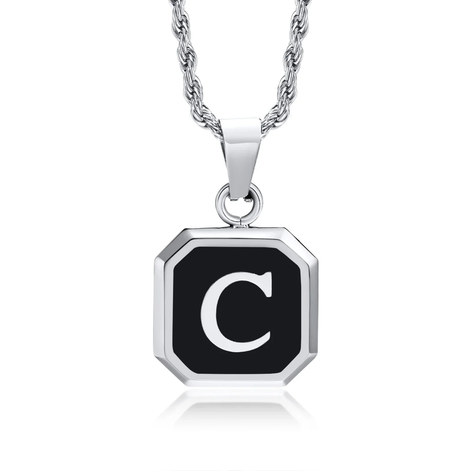 Collar para hombre con colgante hexagonal de inicial c