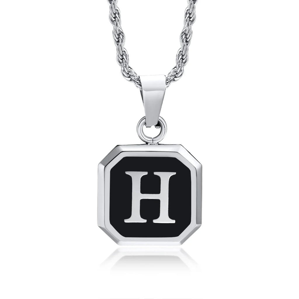 Collar para hombre con colgante hexagonal de inicial h