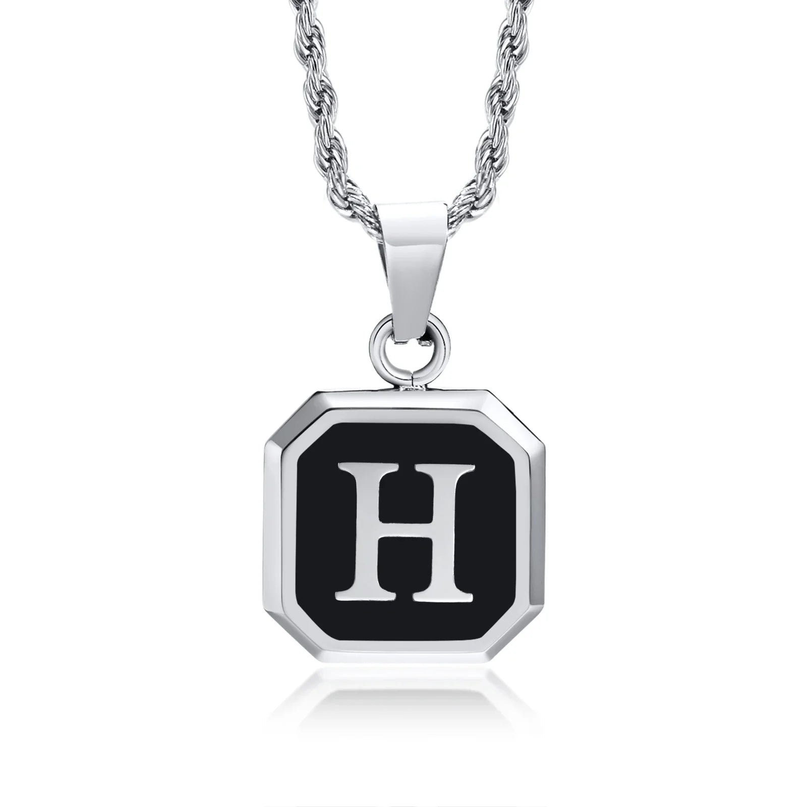 Collar para hombre con colgante hexagonal de inicial h
