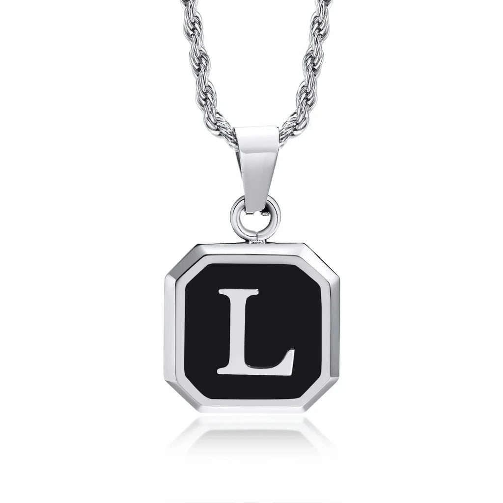 Collar para hombre con colgante hexagonal de inicial l