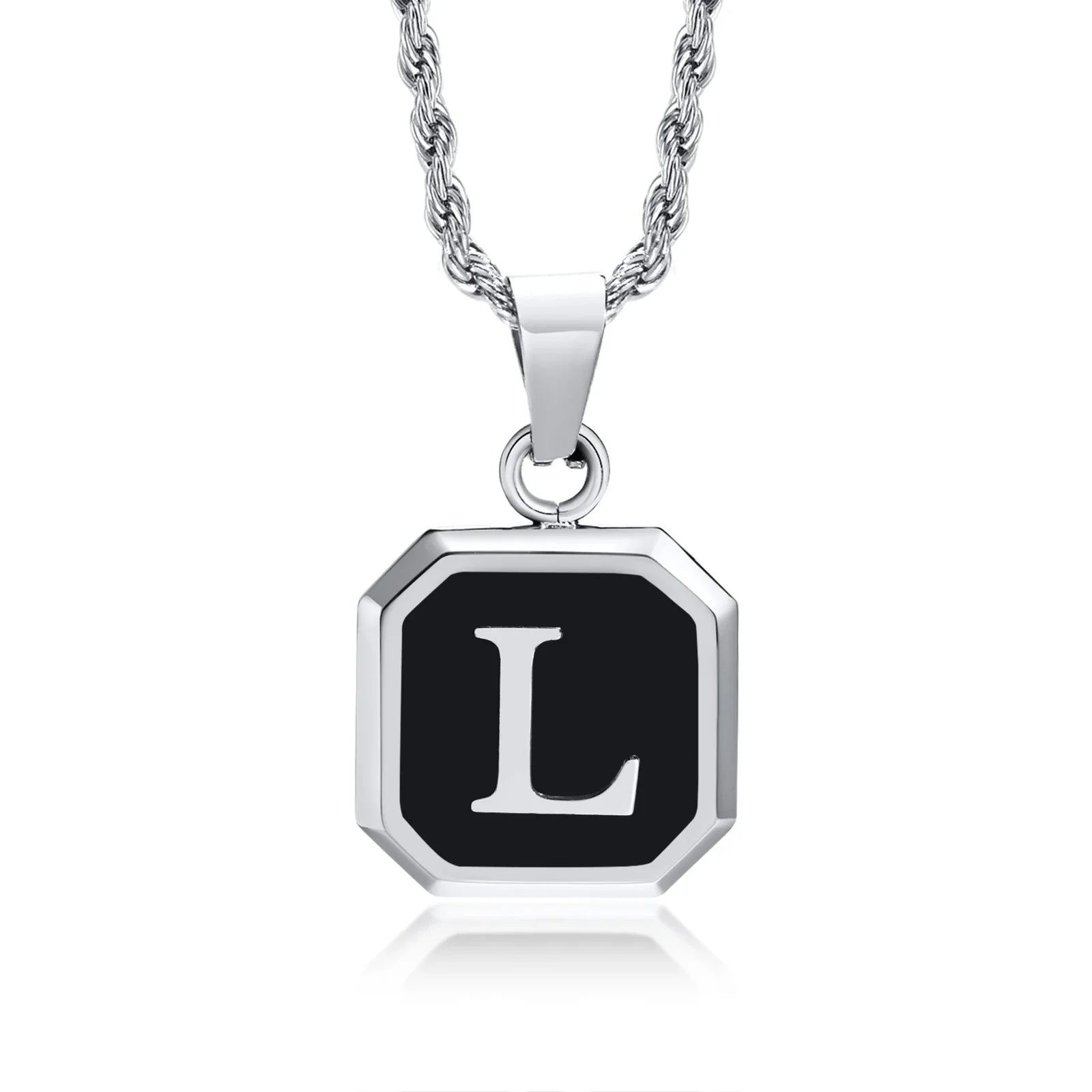 Collar para hombre con colgante hexagonal de inicial l