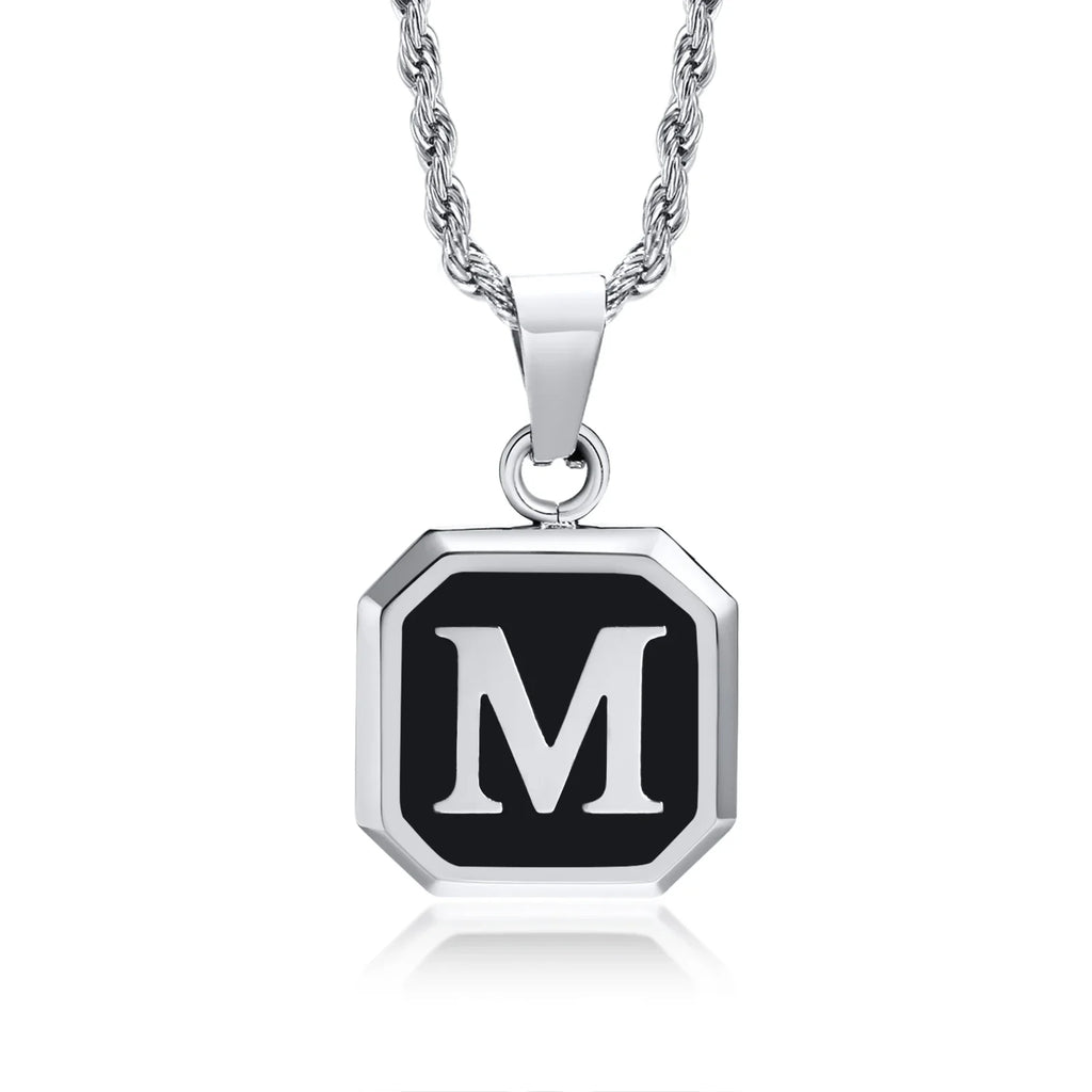Collar para hombre con colgante hexagonal de inicial m