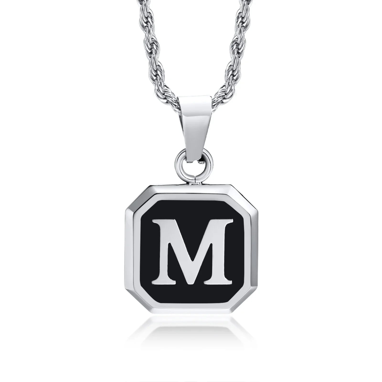 Collar para hombre con colgante hexagonal de inicial m