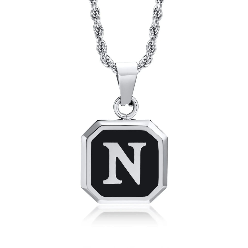 Collar para hombre con colgante hexagonal de inicial n