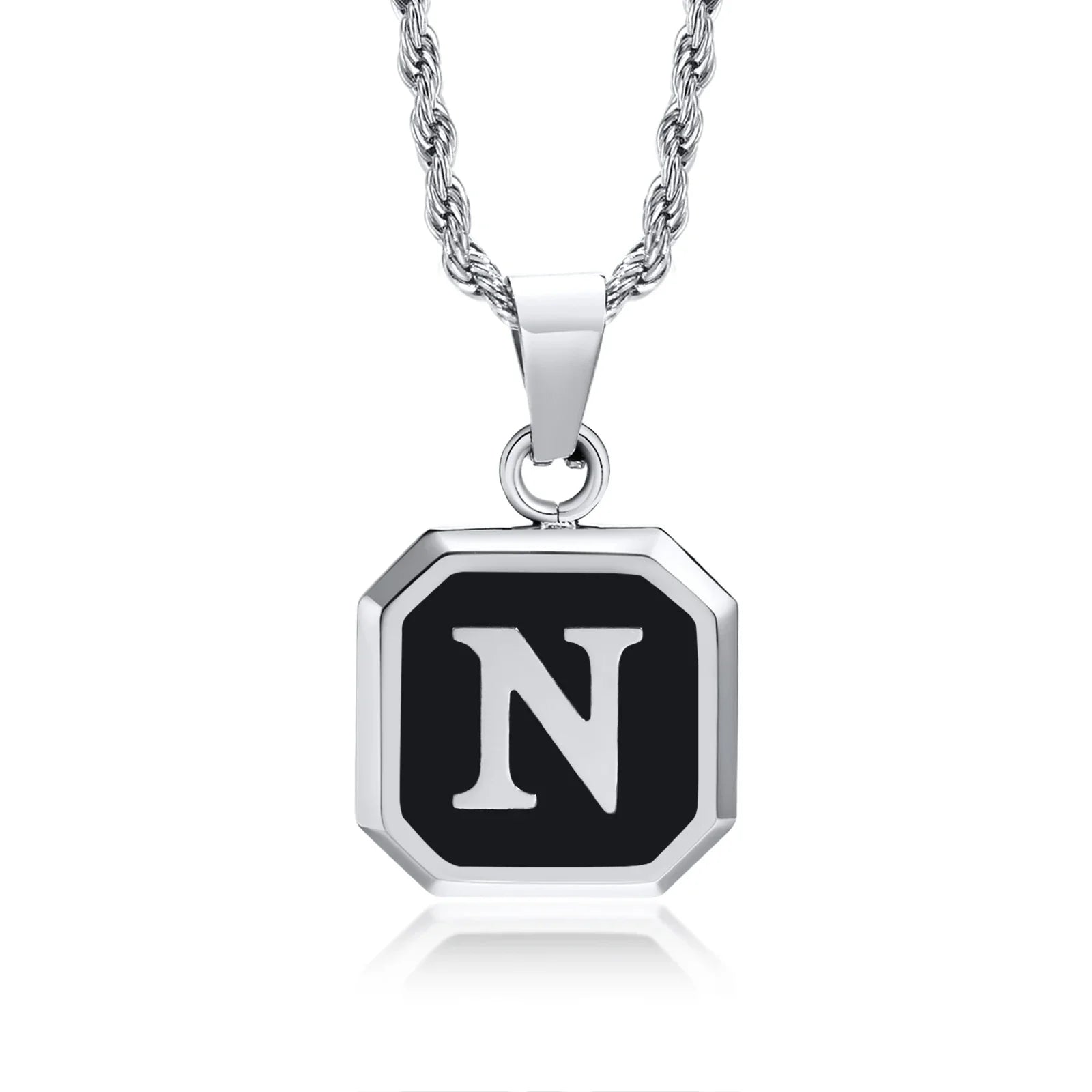 Collar para hombre con colgante hexagonal de inicial n