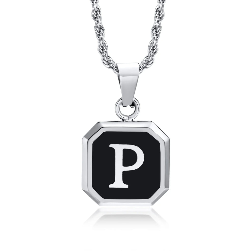Collar para hombre con colgante hexagonal de inicial p