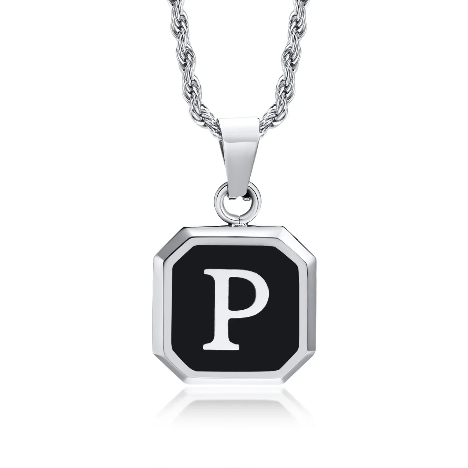 Collar para hombre con colgante hexagonal de inicial p