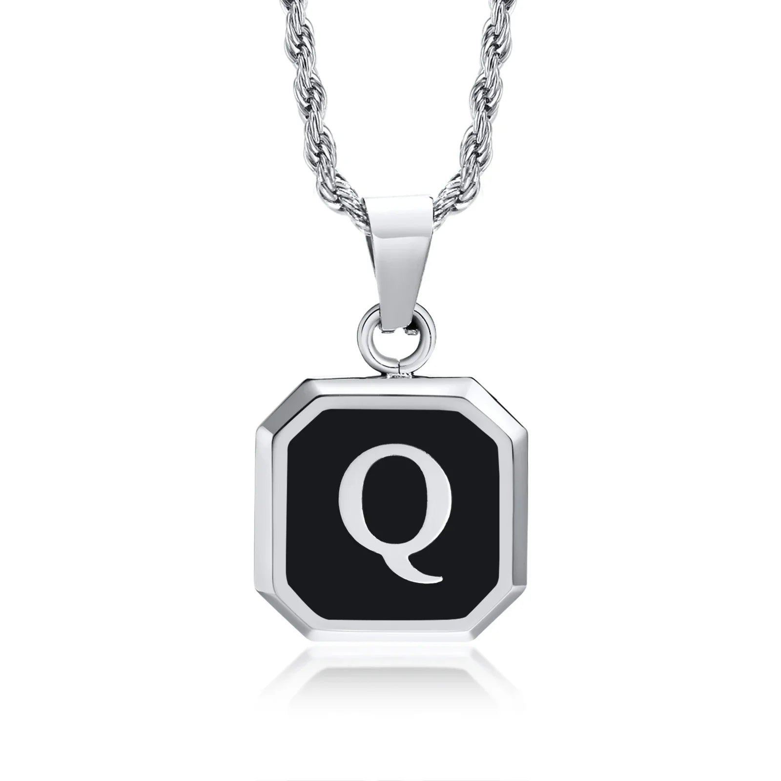 Collar para hombre con colgante hexagonal de inicial q