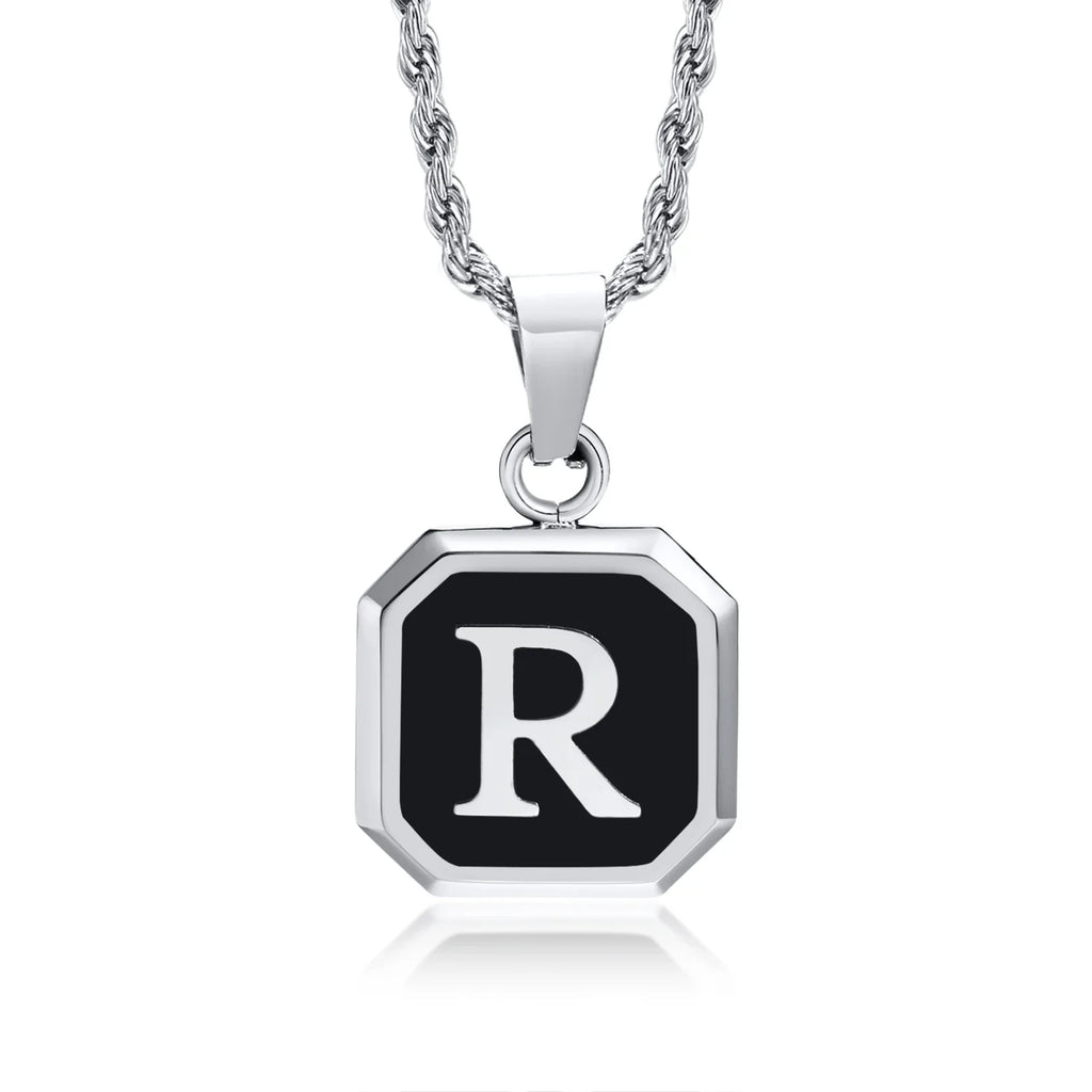 Collar para hombre con colgante hexagonal de inicial r