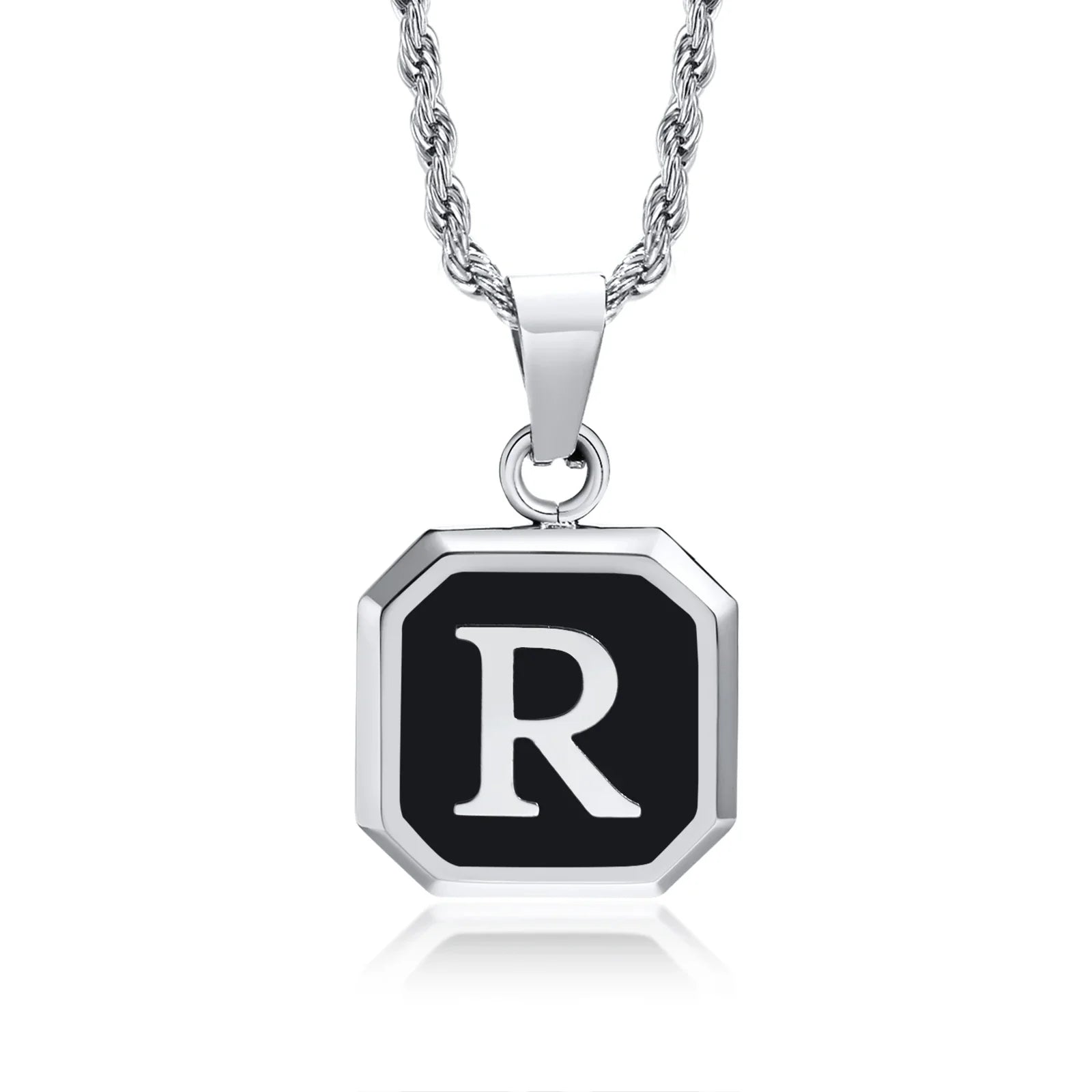 Collar para hombre con colgante hexagonal de inicial r
