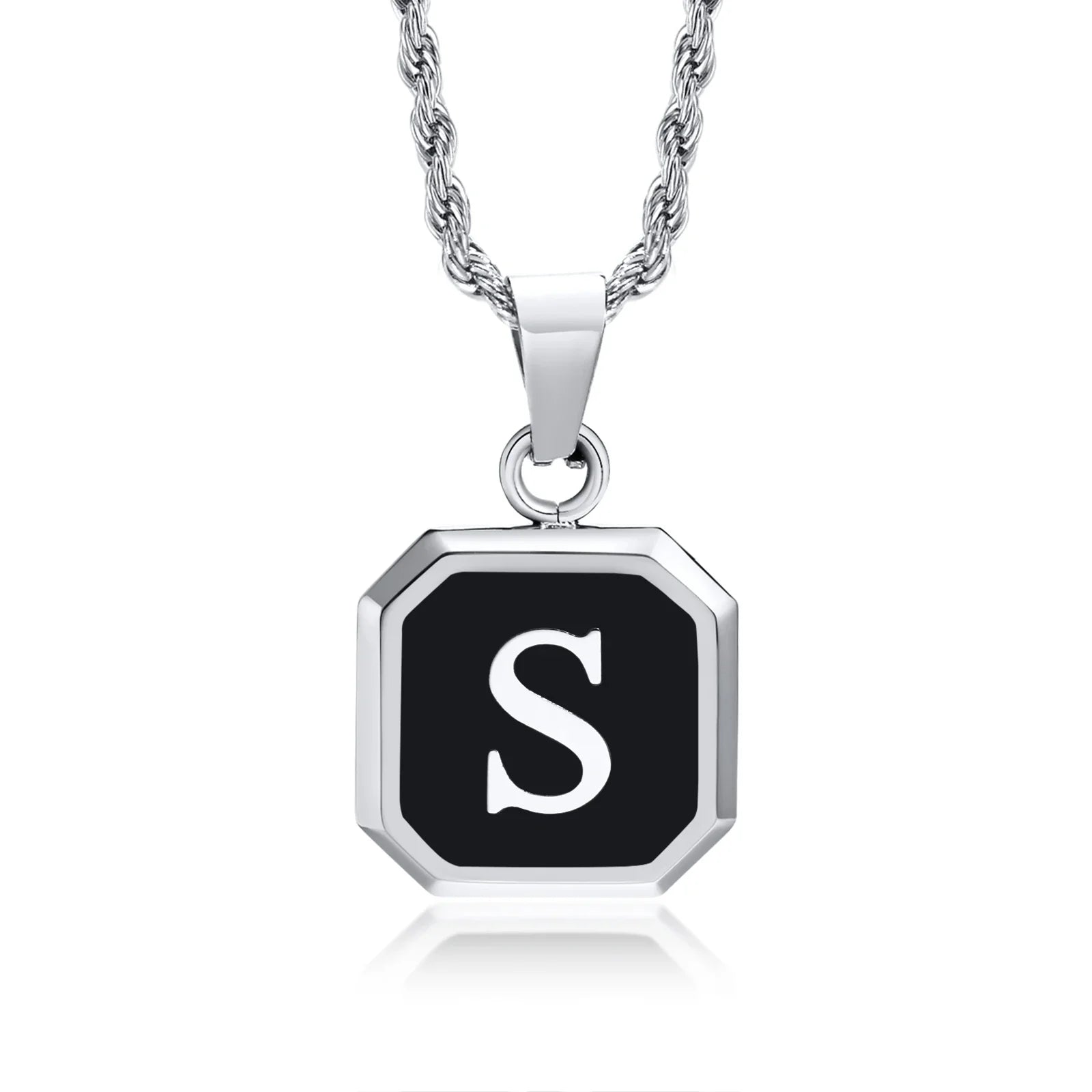 Collar para hombre con colgante hexagonal de inicial s
