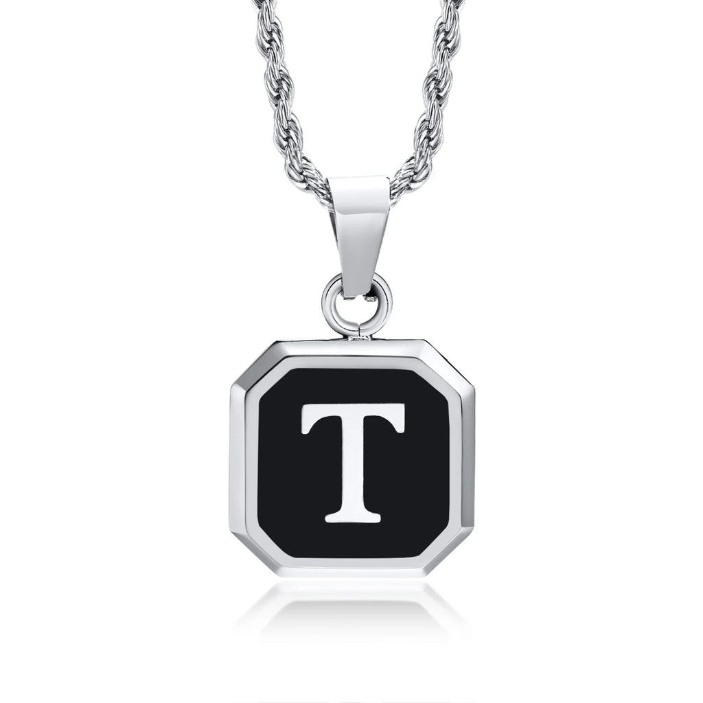 Collar para hombre con colgante hexagonal de inicial t