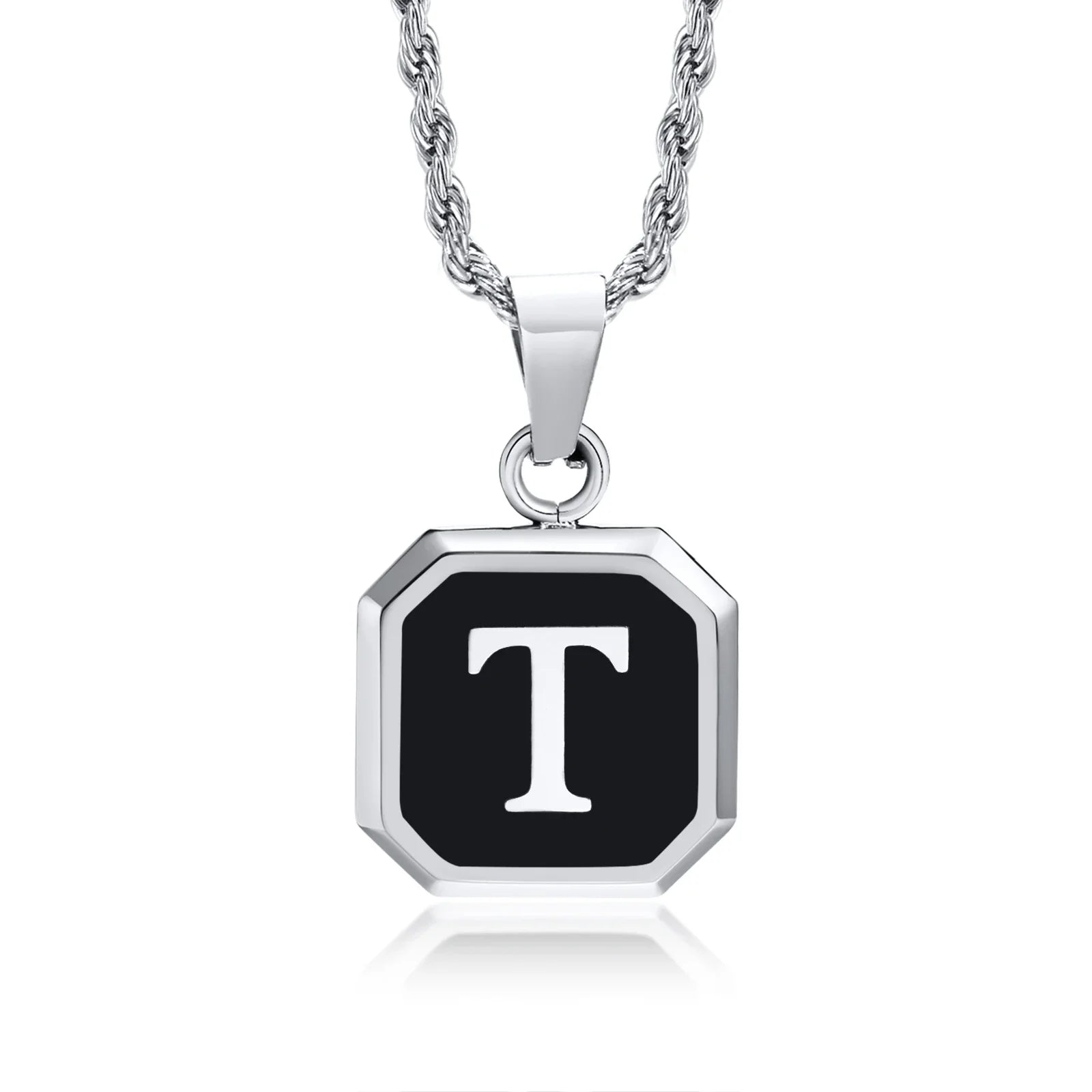 Collar para hombre con colgante hexagonal de inicial t