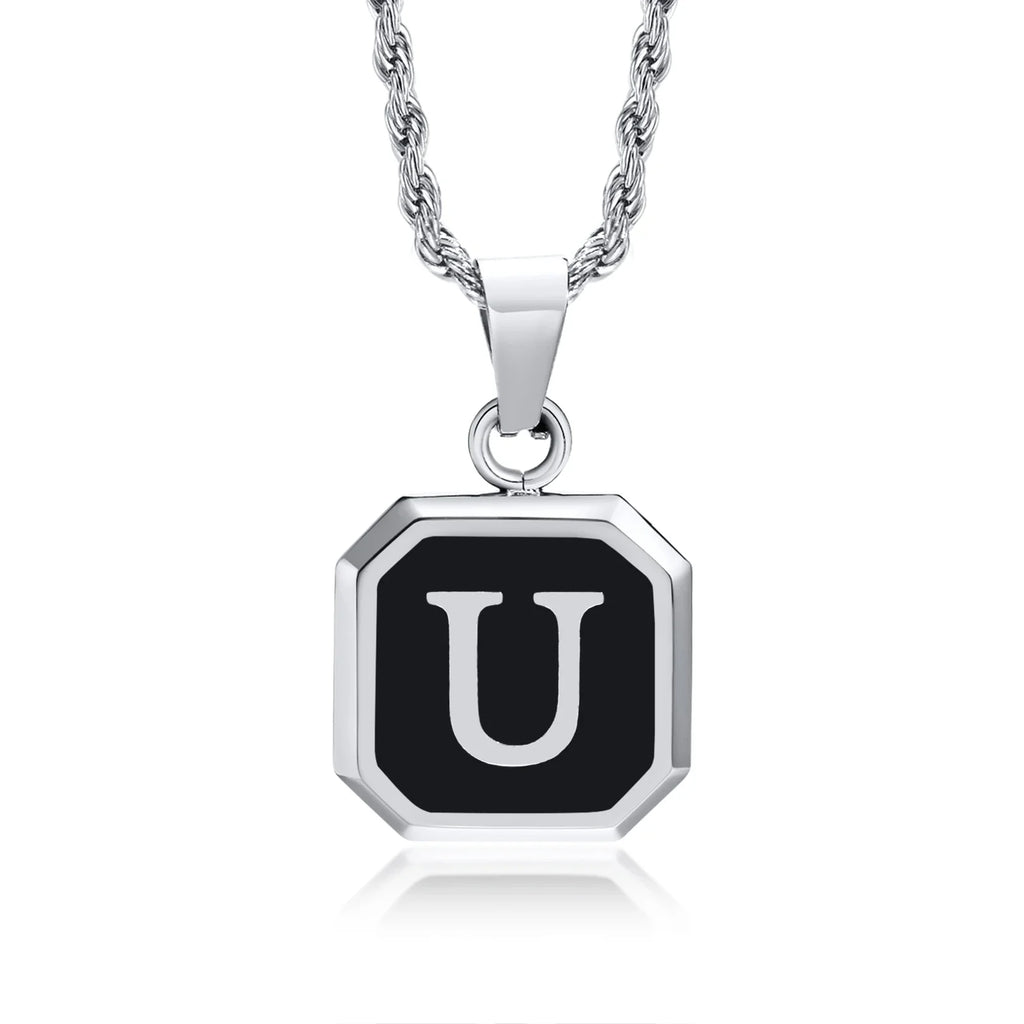 Collar para hombre con colgante hexagonal de inicial u