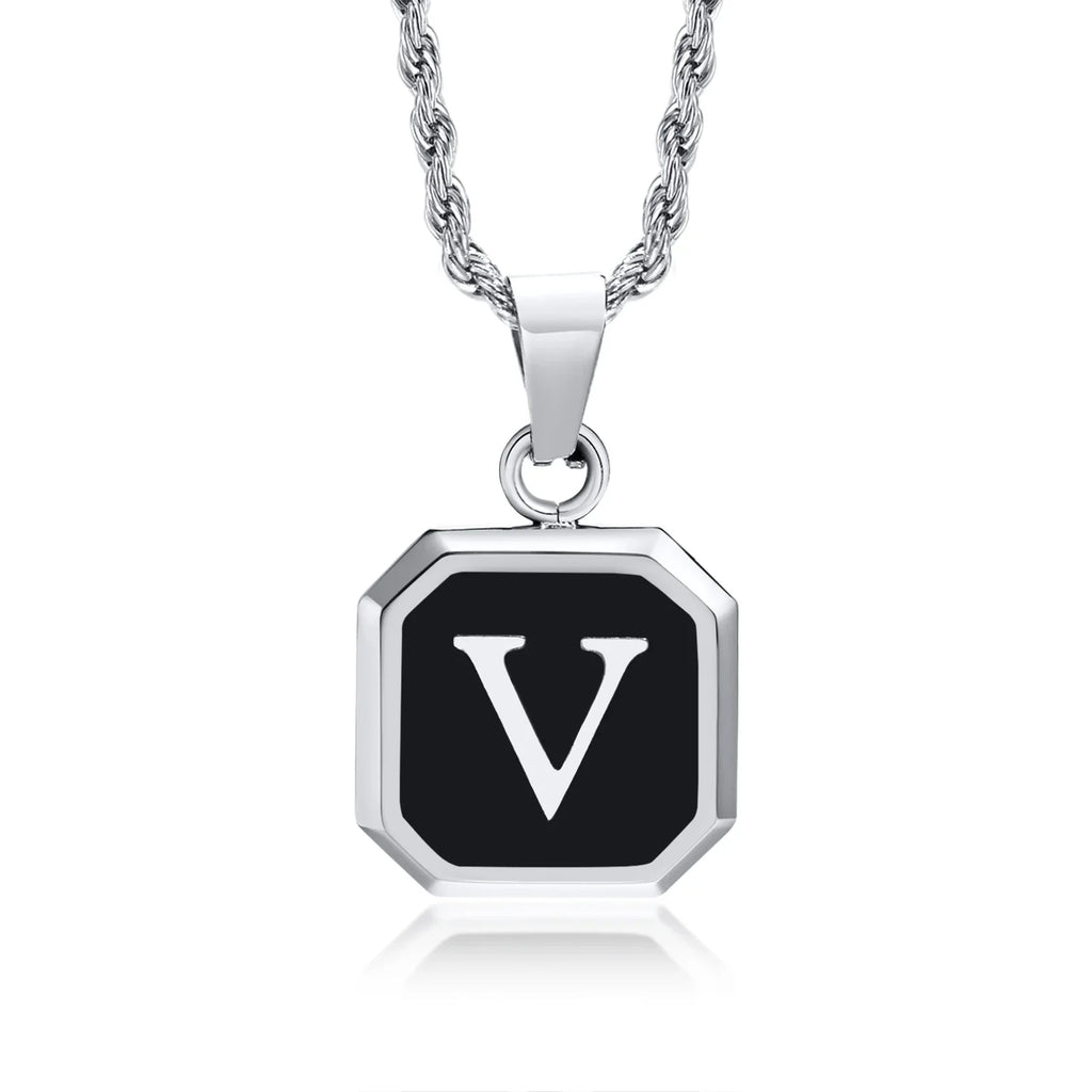 Collar para hombre con colgante hexagonal de inicial v