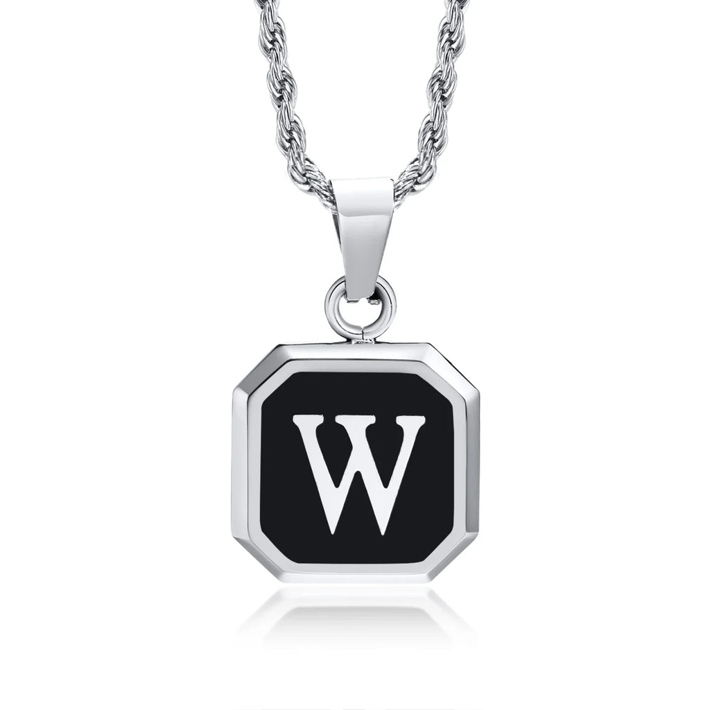 Collar para hombre con colgante hexagonal de inicial w