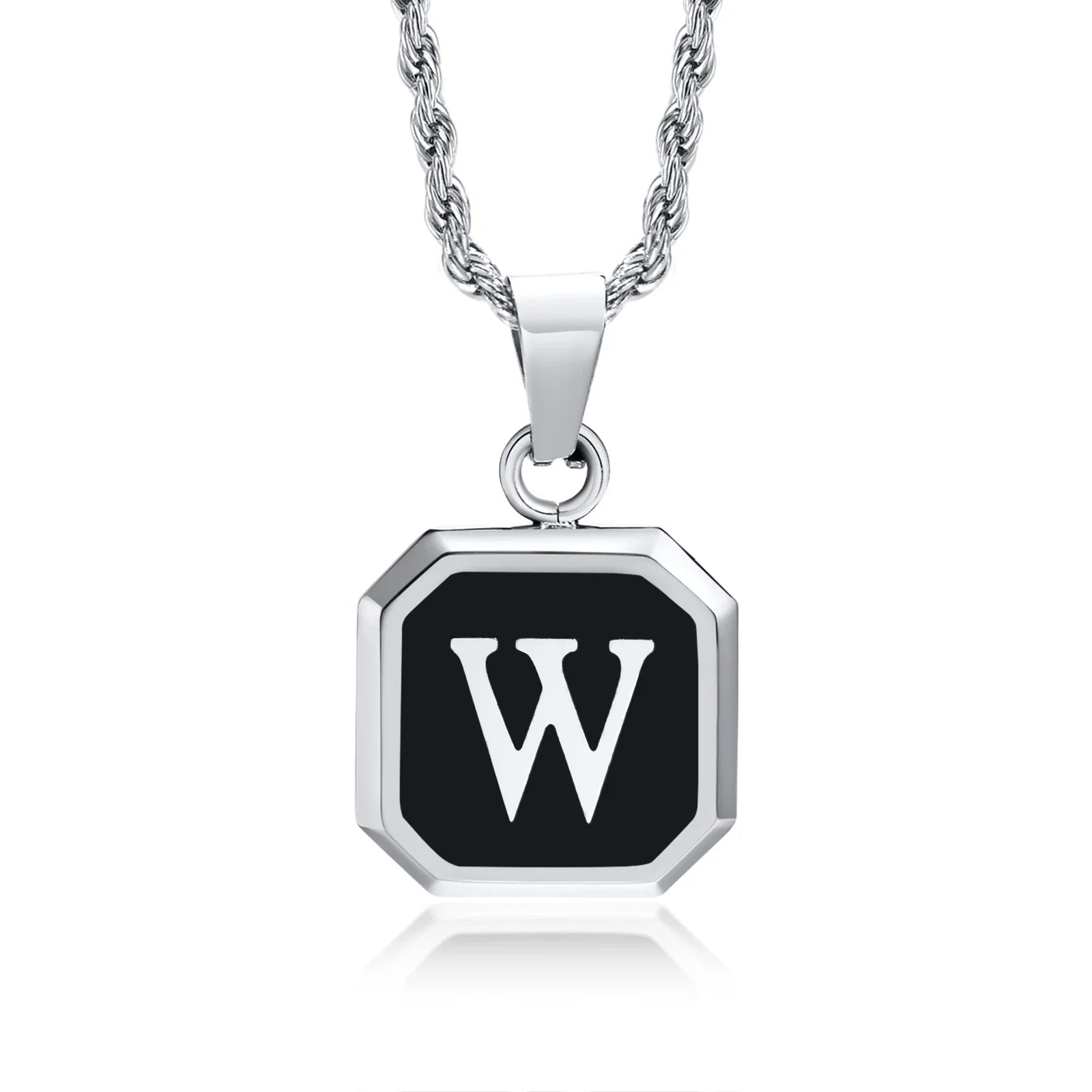 Collar para hombre con colgante hexagonal de inicial w