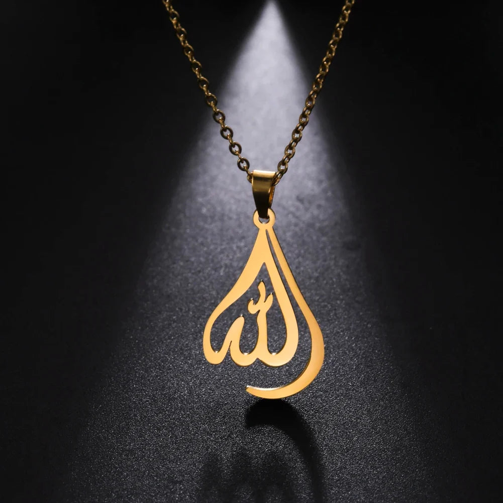 Collar para hombre o mujer con colgante Allah árabe musulmán islámico oro