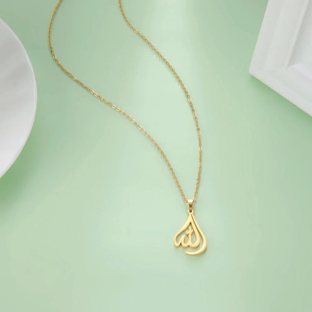 Collar para hombre o mujer con colgante Allah árabe musulmán islam oro