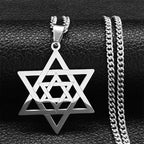 Collar para hombre o mujer con colgante de la <span data-glossary-id="etoile_de_david">estrella de David</span> simbólica judía plata
