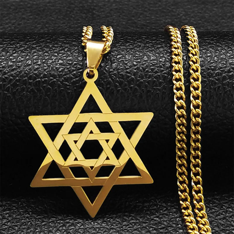 Collar para hombre o mujer con colgante de la <span data-glossary-id="etoile_de_david">estrella de David</span> simbólica judía oro