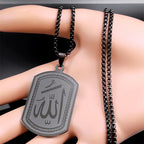 Collar para hombre o mujer con colgante hexagonal Allah árabe musulmán islam negro 60 cm