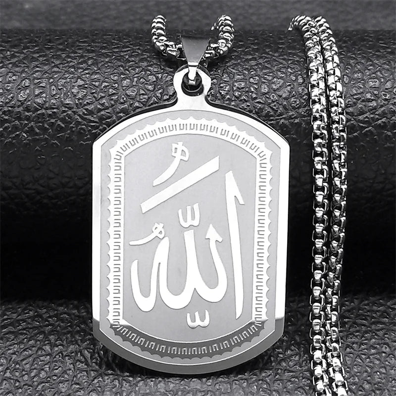 Collar para hombre o mujer con colgante hexagonal Allah árabe musulmán islam plata 60 cm