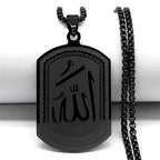 Collar para hombre o mujer con colgante hexagonal Allah árabe musulmán islam negro