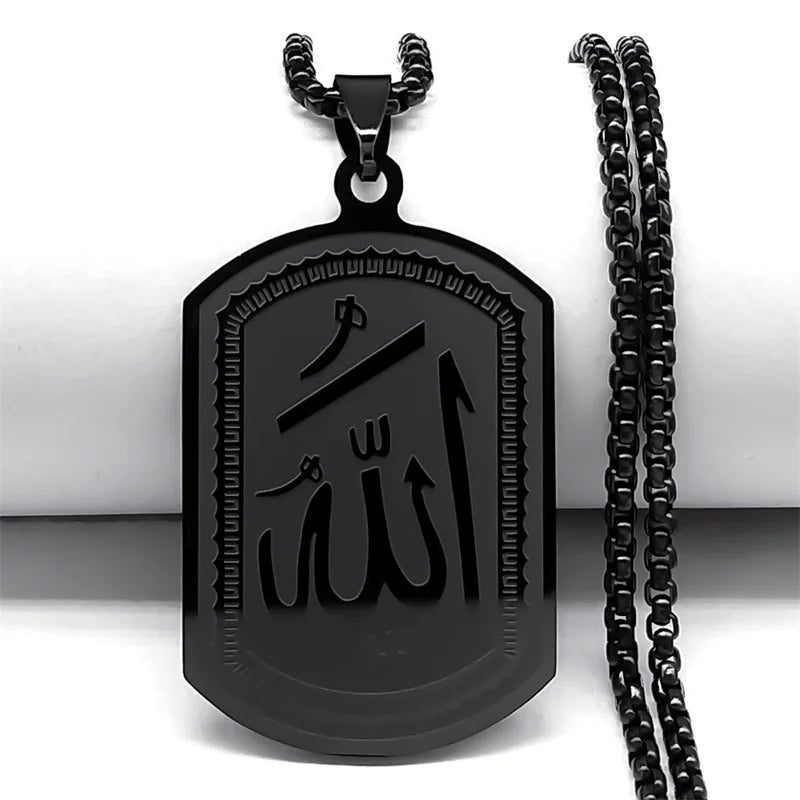 Collar para hombre o mujer con colgante hexagonal Allah árabe musulmán islam negro