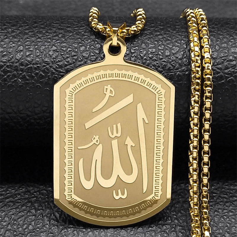 Collar para hombre o mujer con colgante hexagonal Allah árabe musulmán islam oro 60 cm