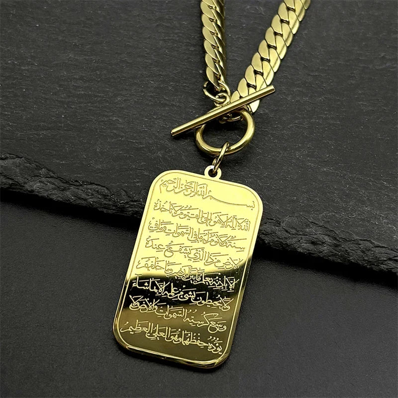 Collar choker con colgante Ayatul Kursi árabe islam oro