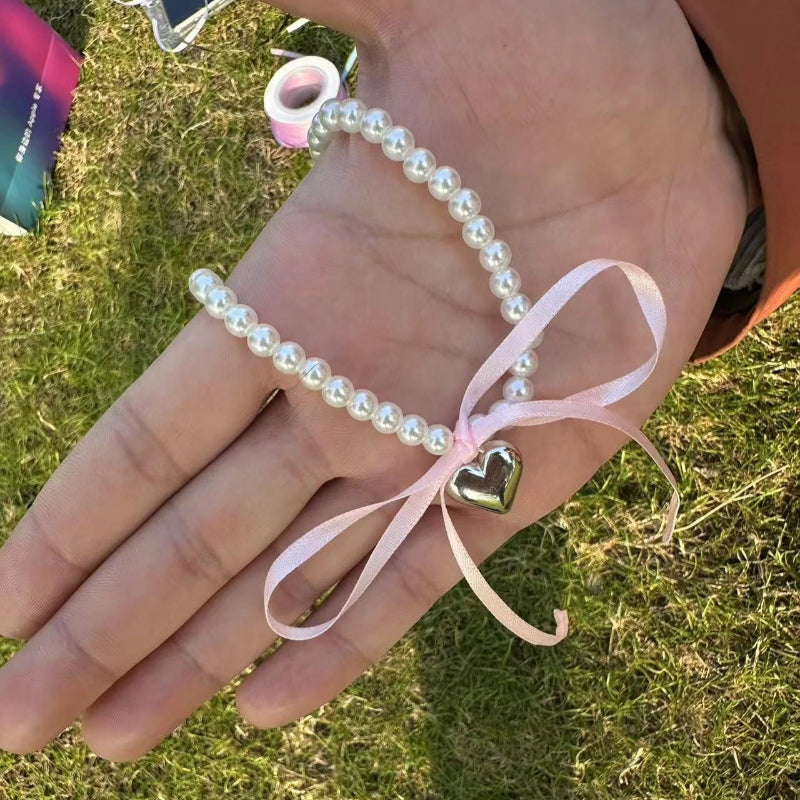 Collar Gargantilla con Colgante de Corazón y Perlas rosas