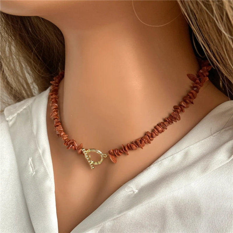 Collar Gargantilla con Colgante de Piedras Naturales Coral 