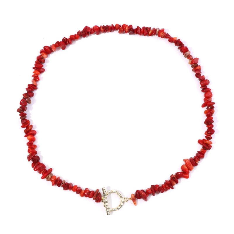 Collar Gargantilla con Colgante de Piedras Naturales Coral rojo