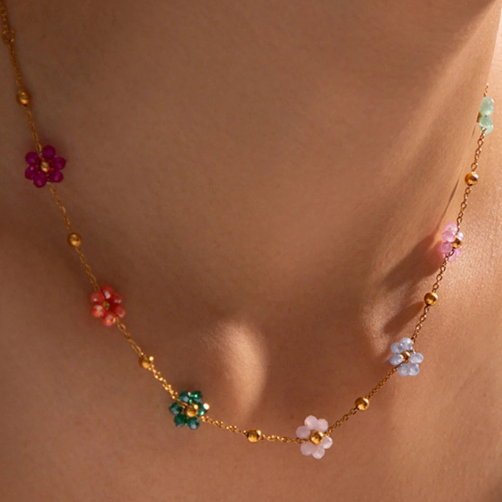 Collar Gargantilla con Colgante de Flores de Colores