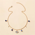 Collar Gargantilla Con Colgante Ojo Turco Azul Mala Suerte Con Strass Y Perlas Dorado