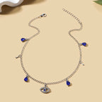 Collar Gargantilla Con Colgante Ojo Turco Azul Mala Suerte Con Strass Y Perlas Plateado