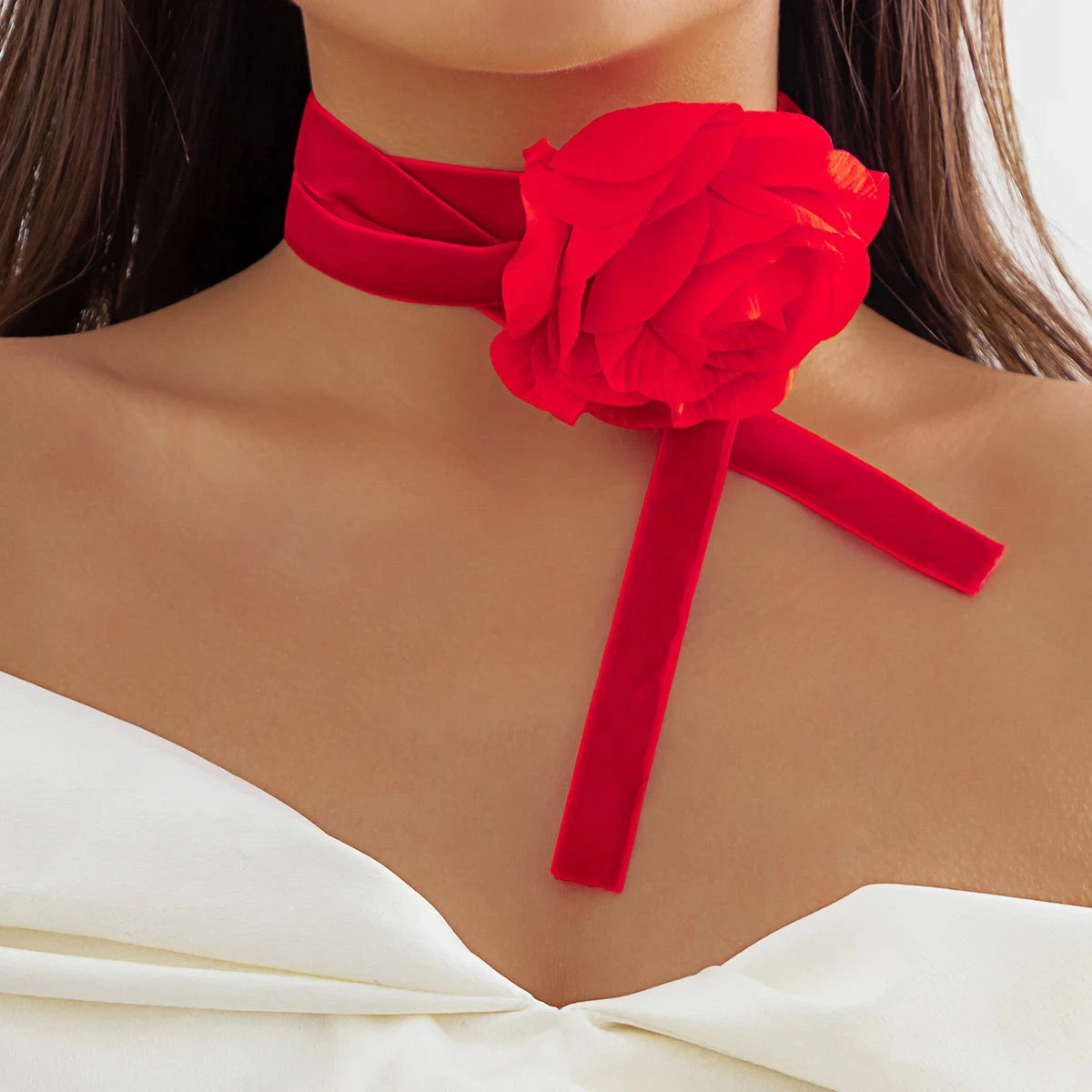 Collar Gargantilla Elegante Colgante Gran Flor de Rosa roja 