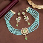 Collar choker de perlas con colgante y pendientes colgantes árabes turquesas
