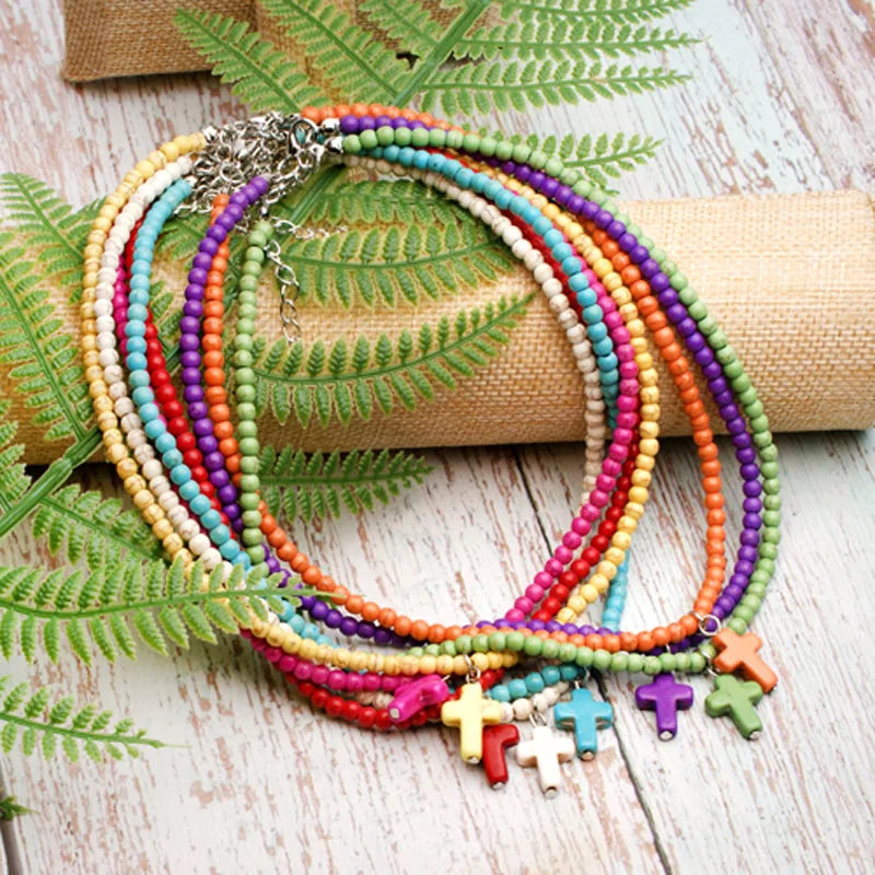 Collar Gargantilla Colgante Cruz Piedra Natural Mujer verde